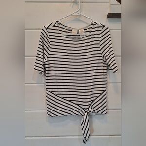 Chico's Black and White Striped Short Sleeve Top